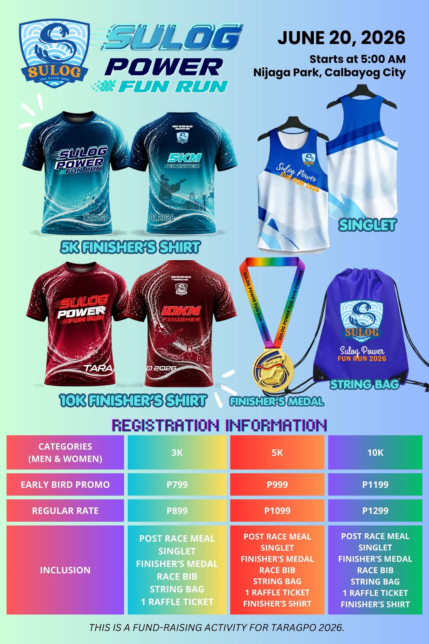 Shirt size chart for Calbayog Marathon 2026